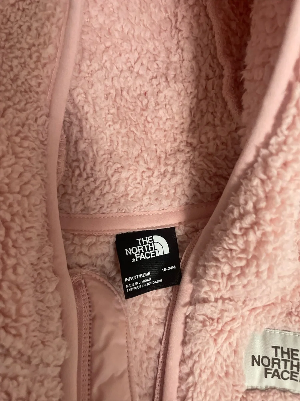 The North Face Light Pink Sherpa Hooded Fleece Jacket, EUC, Size 18-24 months